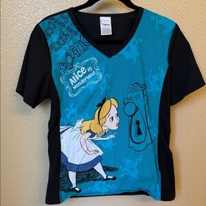 Disney Alice in Wonderland Scrub Top - Teal and Black